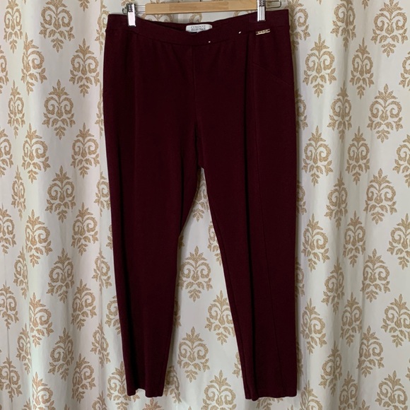 Ellen Tracy COMPANY Bordeaux color pull-up leggings L - Picture 2 of 11